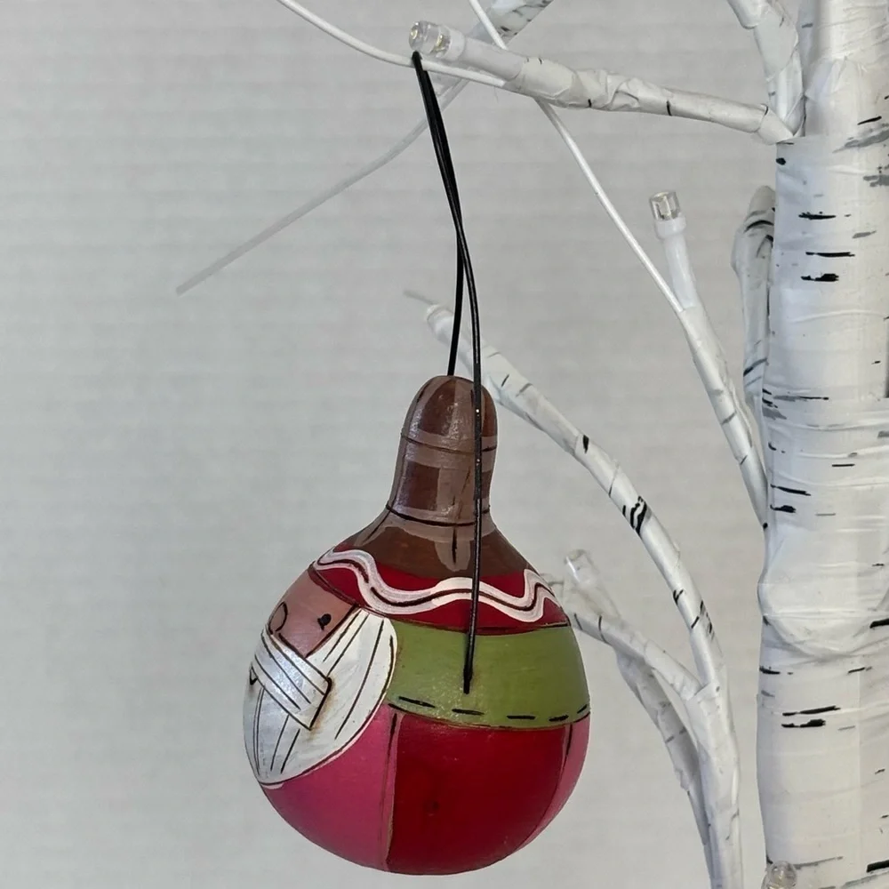 Unique Gourd Etched Santa Claus Christmas Ornament Rattle Hand Carved